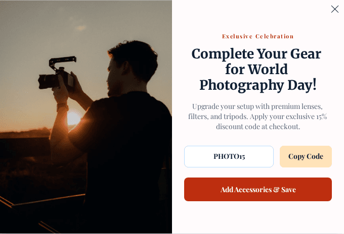 Campaign preview: World Photography Day accessory bundle popup