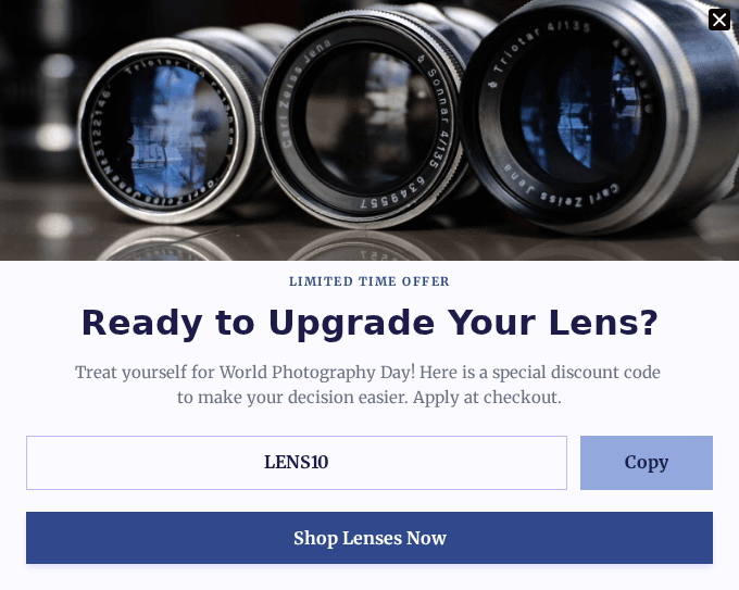 Campaign preview: World Photography Day lens upgrade discount