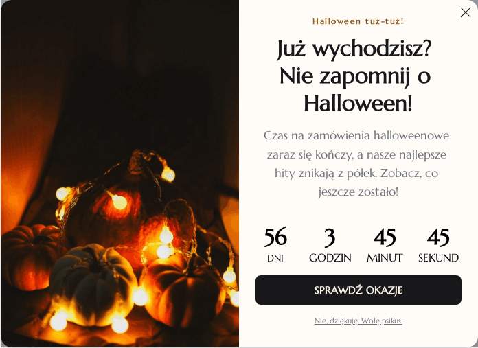 Podgląd kampanii: Wyskakujące okienko ratunkowe: Nie przegap hitów na Halloween